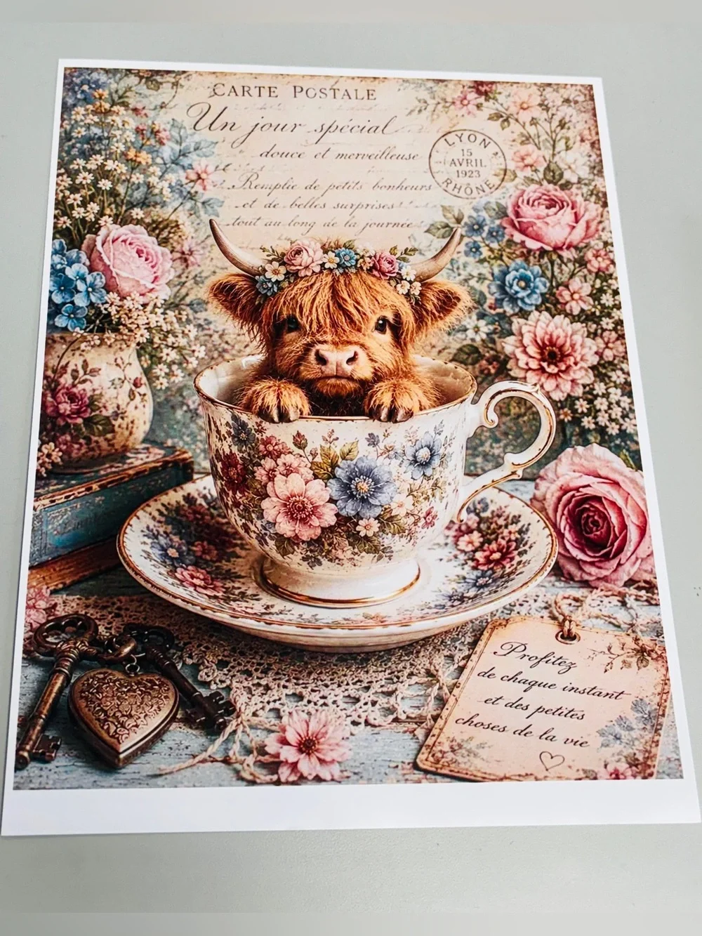 Whimsical Floral Teacup Art Print — Pastel Pink & Blue